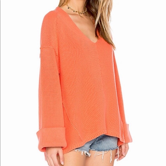 Free People | La Brea V Neck Sweater in Coral - Picture 6 of 7